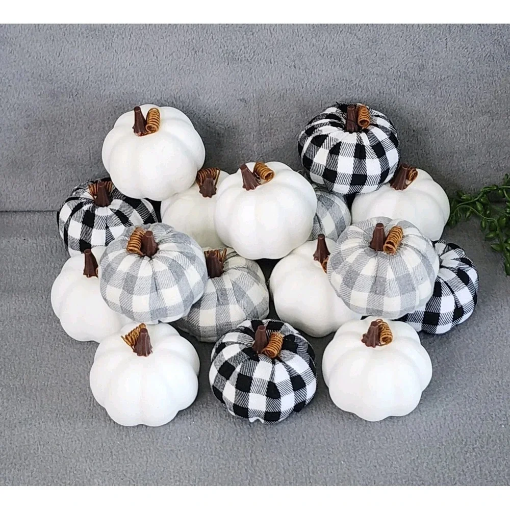 Unbranded Fabric Foam Pumpkin Buffalo‎ Plaid Gingham Solid White Black Grey 16pc
